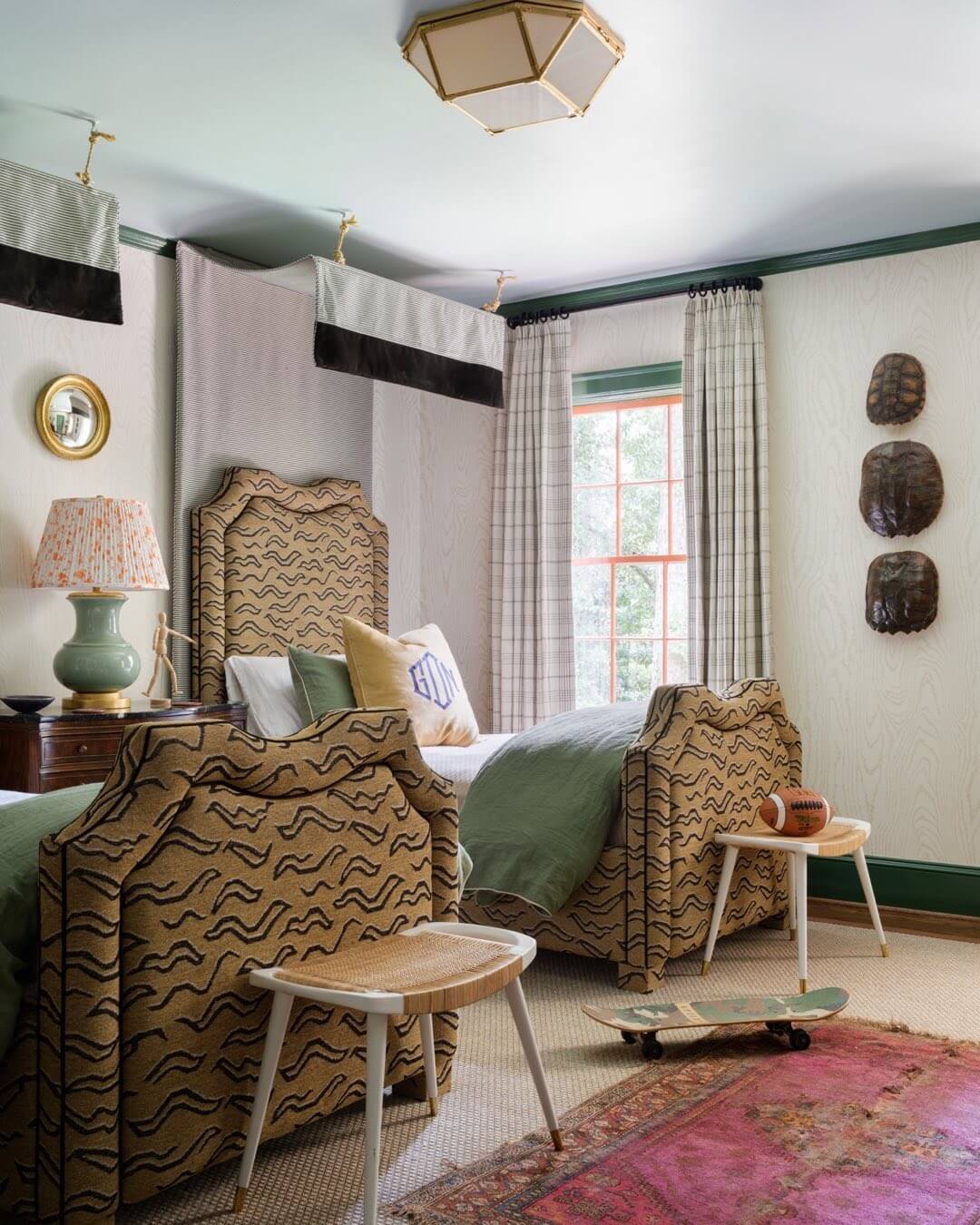 Upholstered Headboards in a Wavy Pattern Add Boldness