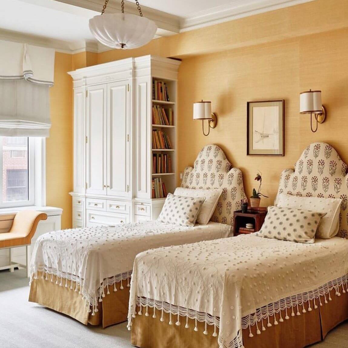 Textured Yellow Grasscloth Walls Add Warmth and Depth