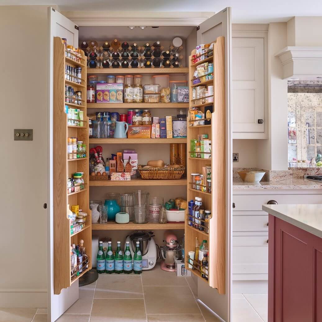 Wooden Shelves With Angled Spice Racks