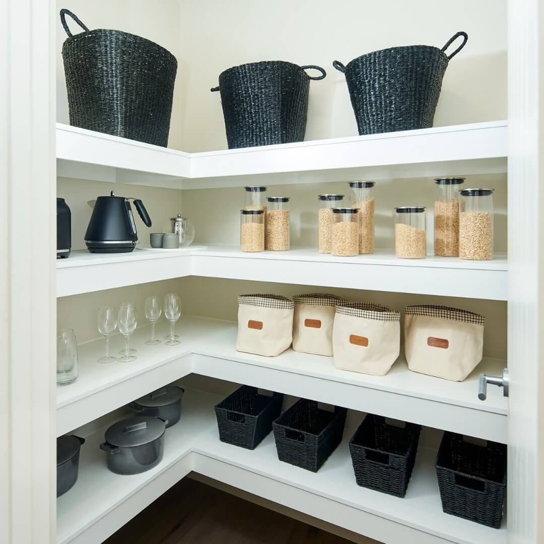 Hide Items in Fabric Bins with Leather Tabs