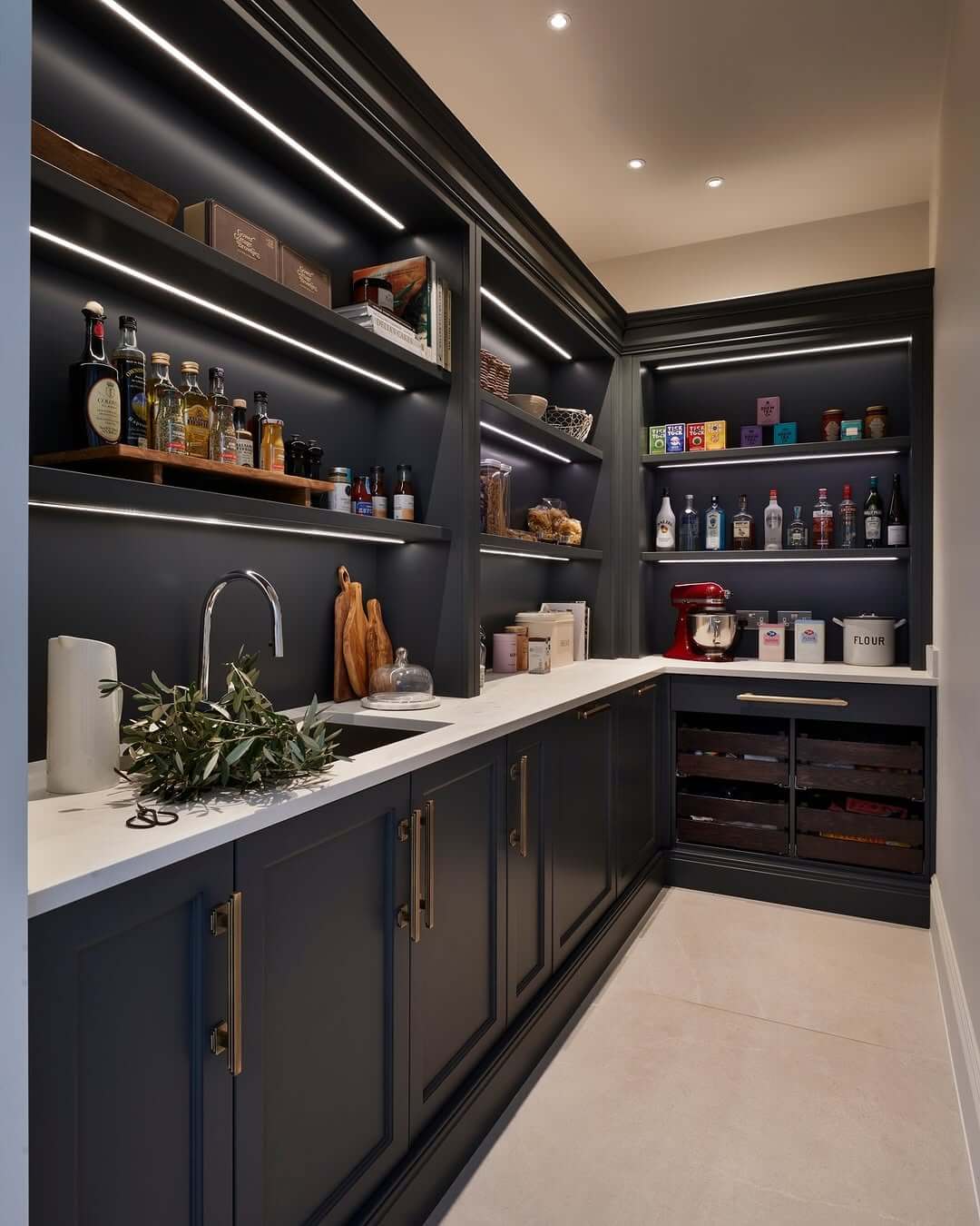 Integrated LED Strips Illuminate Dark Pantry Shelving