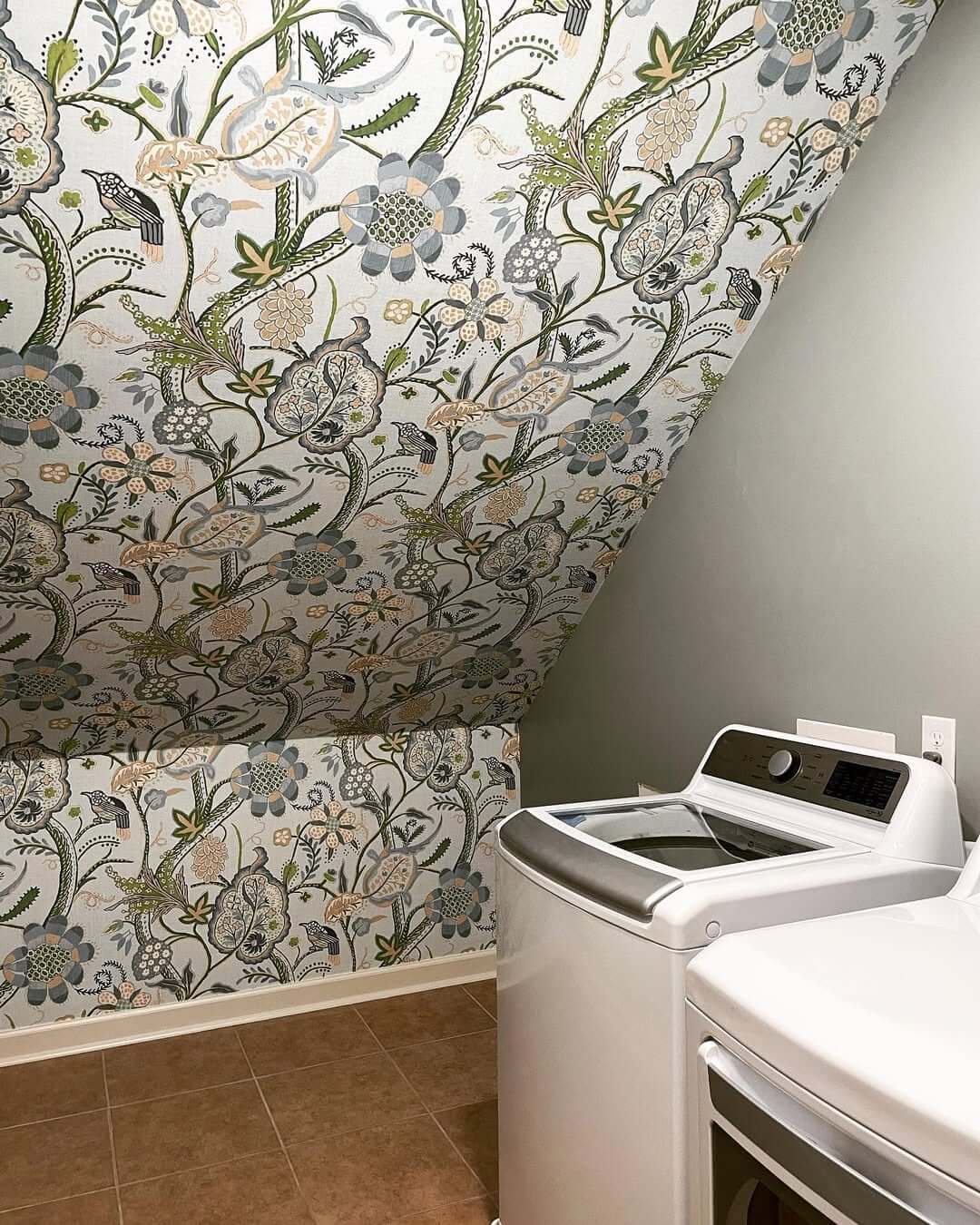 Whimsical Bird and Floral Wallpaper for Sloped Ceilings