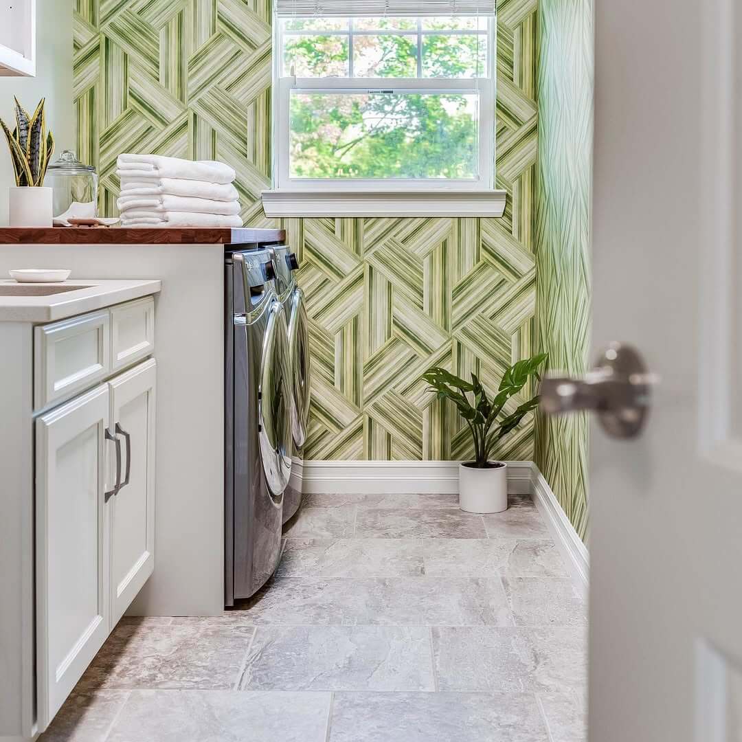 Introduce a Fresh, Modern Vibe with Geometric Green Wallpaper