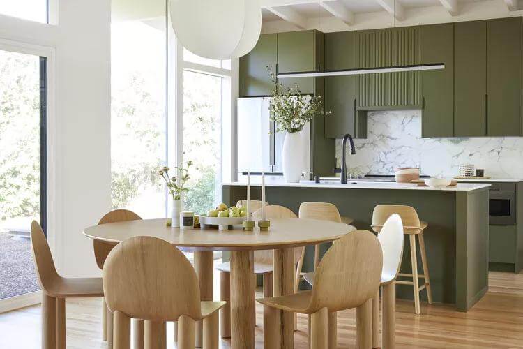 Choose Olive Green Kitchen Cabinets with Fluted Detail