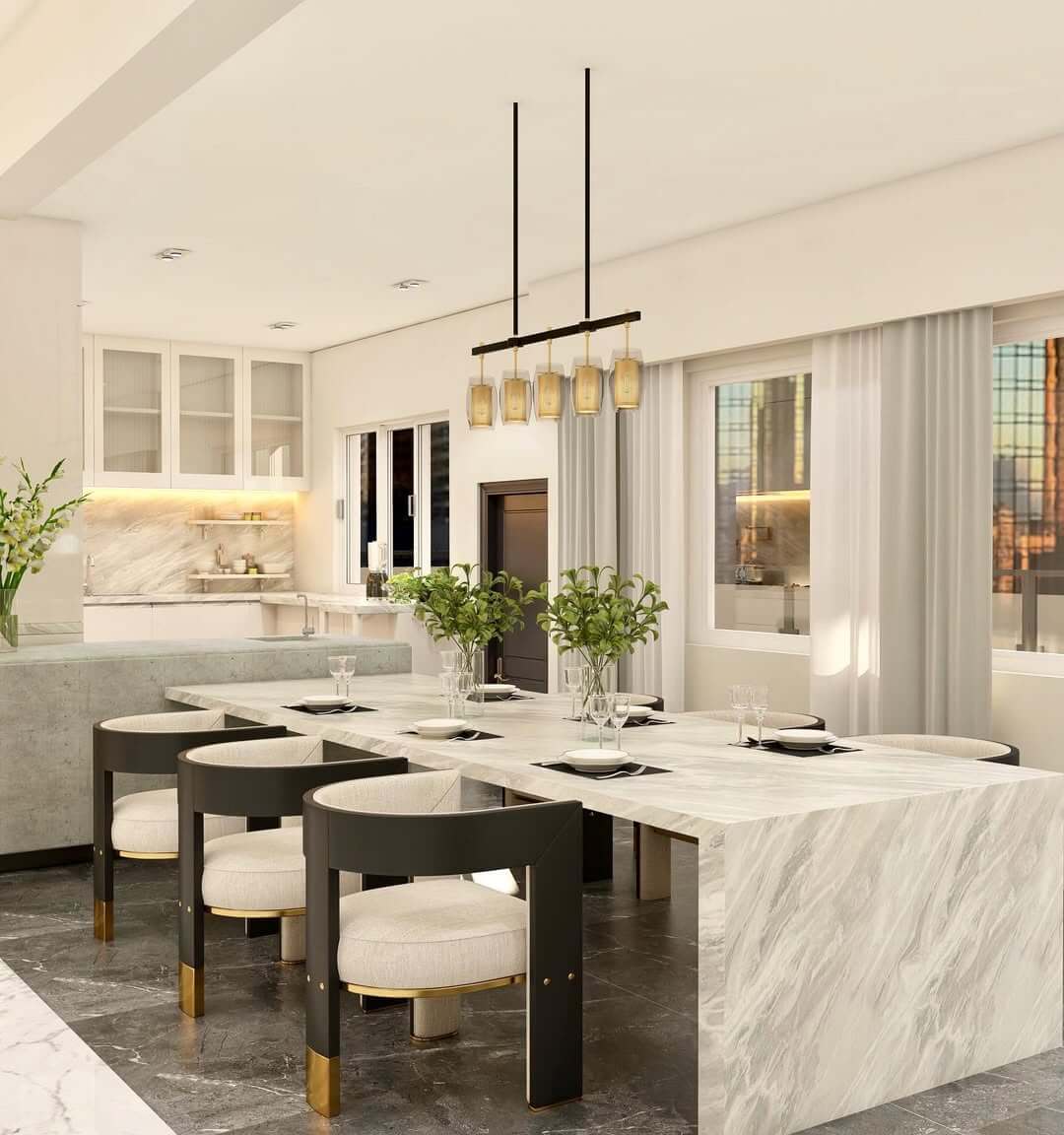 Opt for a Sleek Marble Dining Table with an Integrated Base