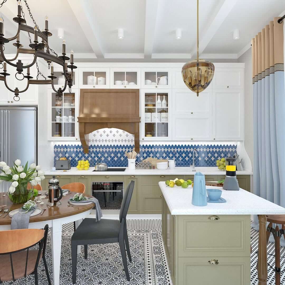 Blue Diamond Tile Backsplash Adds Pattern Above the Range