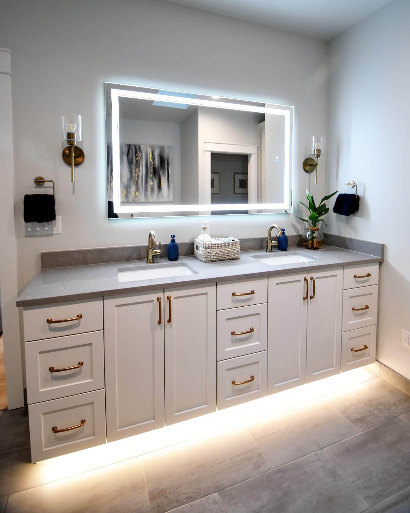 LED Toe Kick Lighting Creates a Soft Glow Under the Vanity