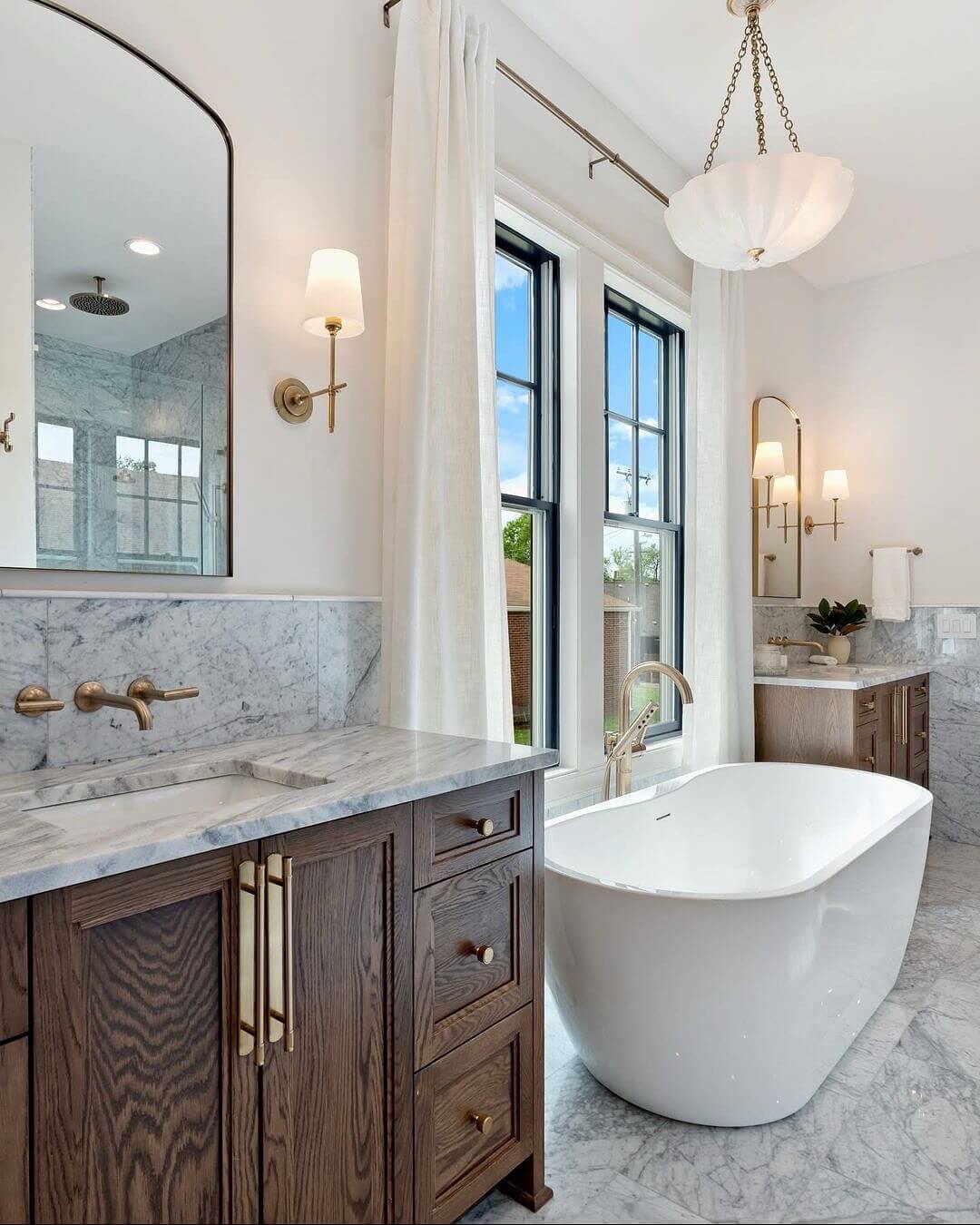 Ground Your Space with a Dark Wood Vanity and Gold Pulls