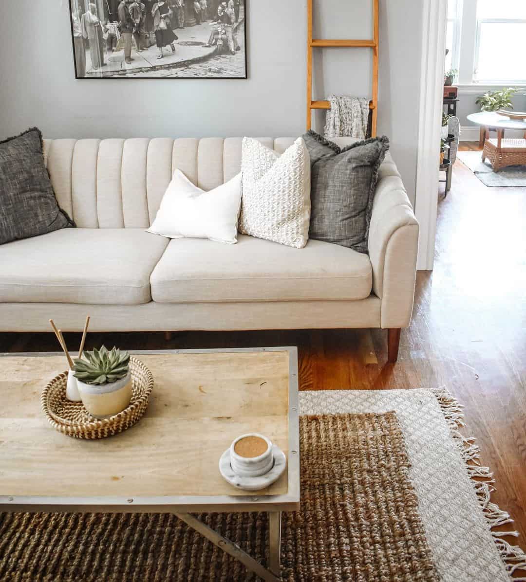 Textured Pillow Mix Adds Boho Comfort to Neutral Sofa