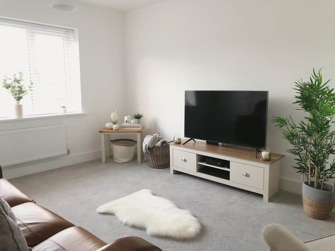 Opt for a Neutral Media Console with Natural Wood