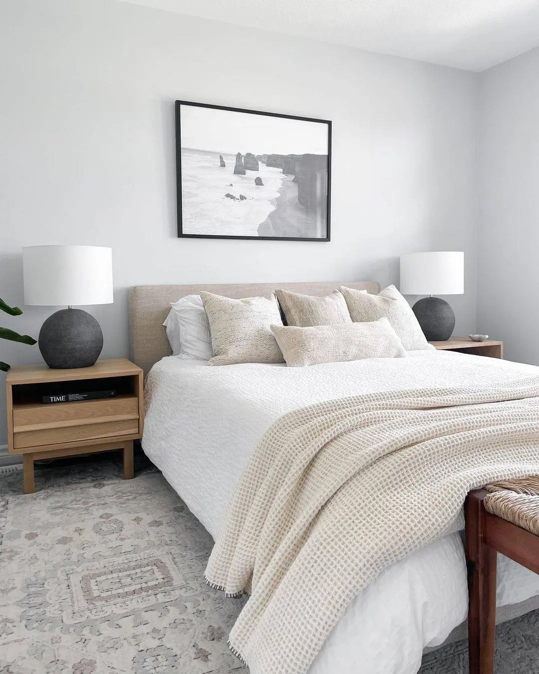 Textured Neutral Throw Adds Cozy Layering Over Crisp White Bedding