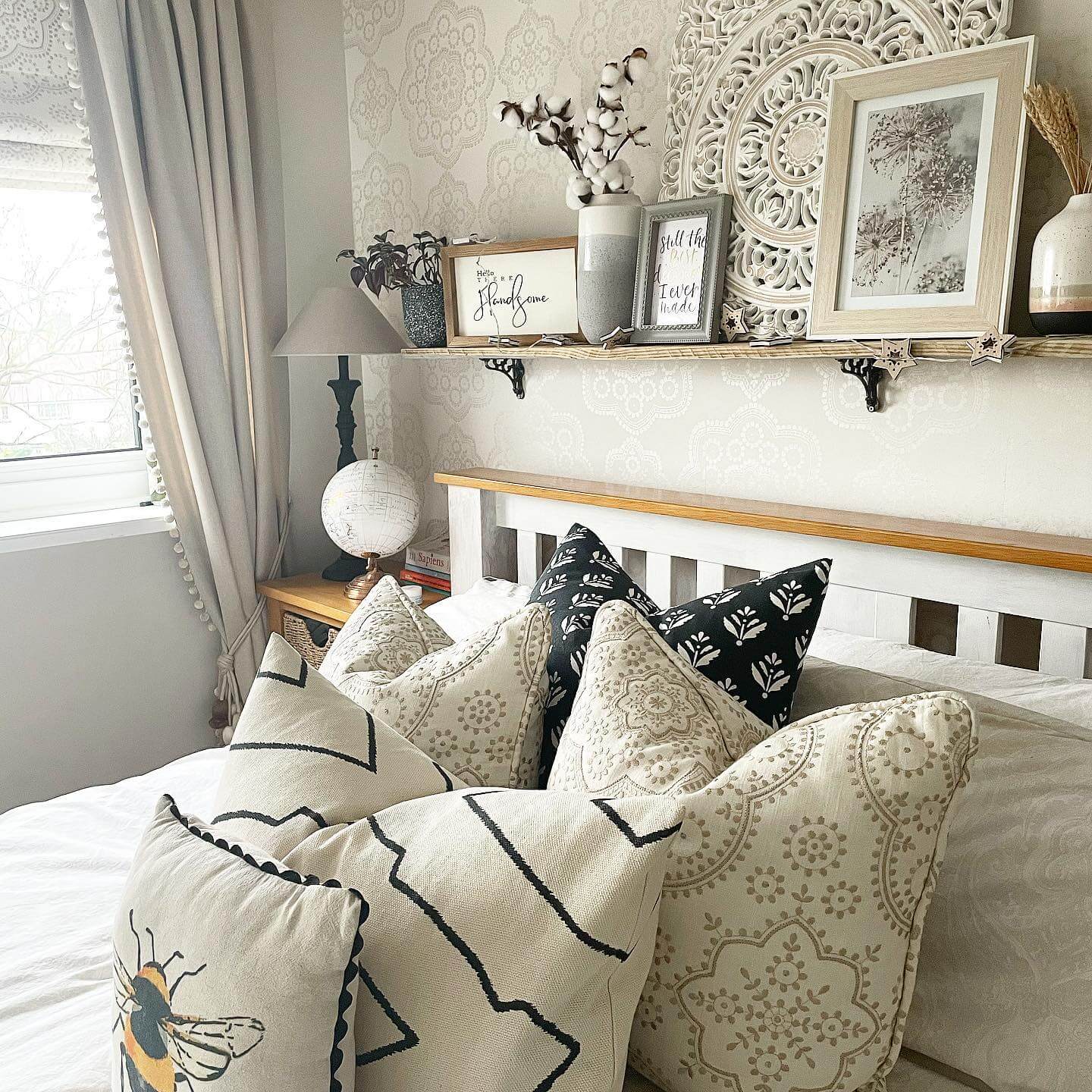 Layer Textures with Art, Plants, and a Carved Wall Hanging