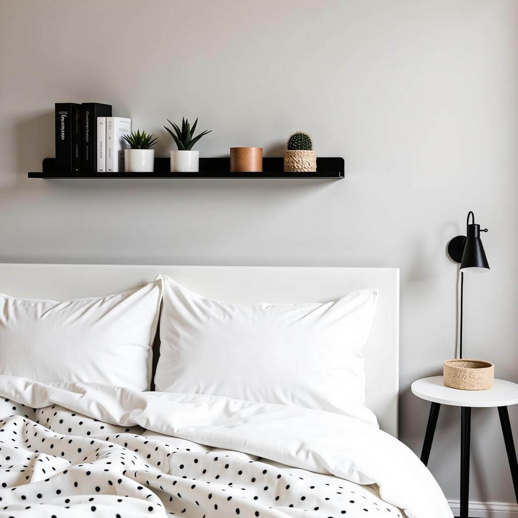 Black Shelf Displays Varied Planters and Books