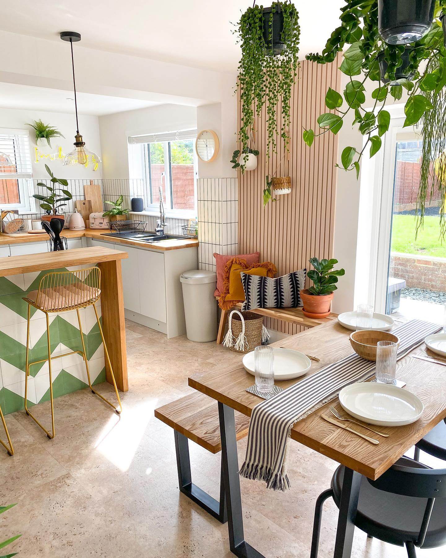 Slatted Wood Wall as a Greenery Backdrop