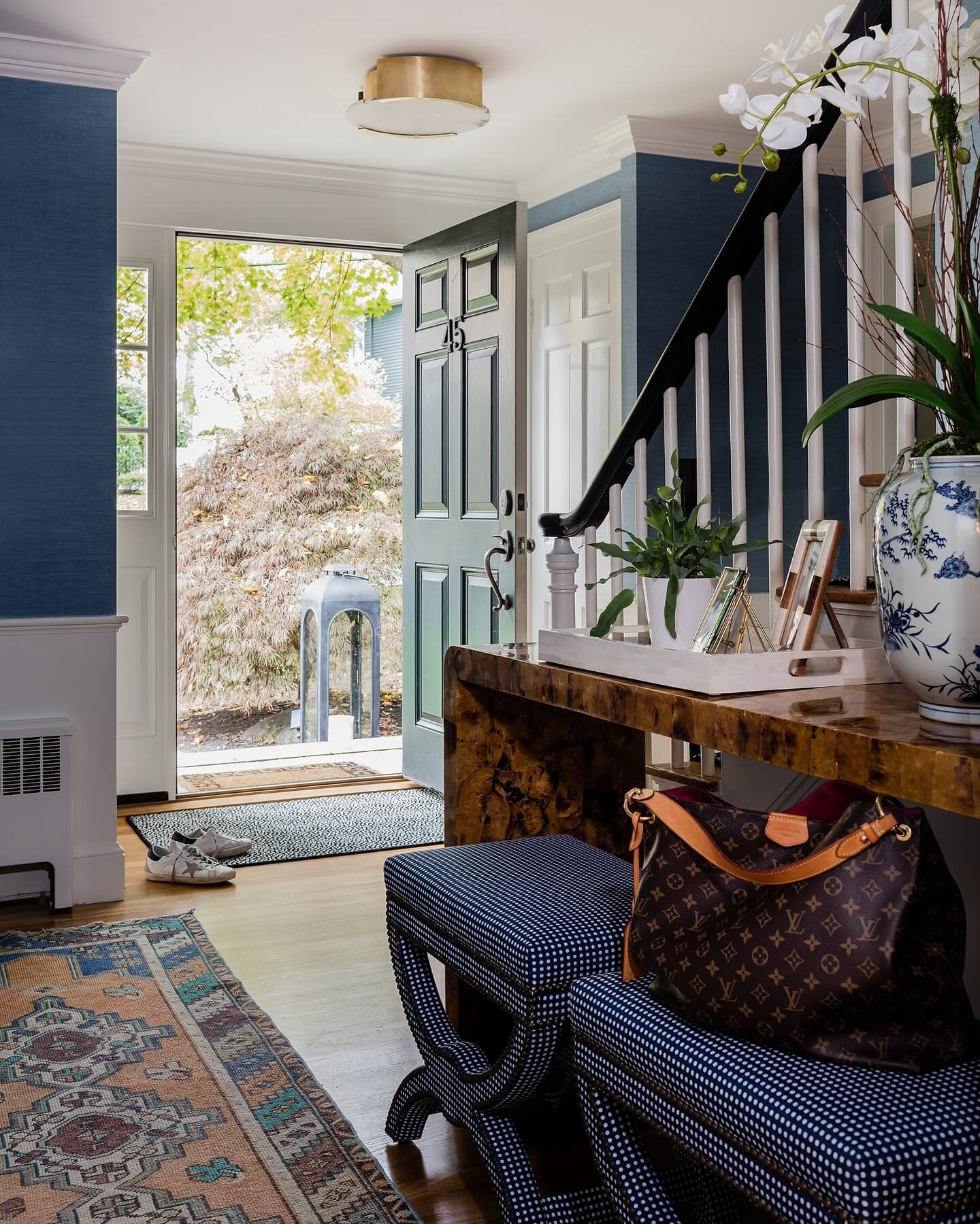 Introduce Depth with Textured Blue Grasscloth Wallpaper