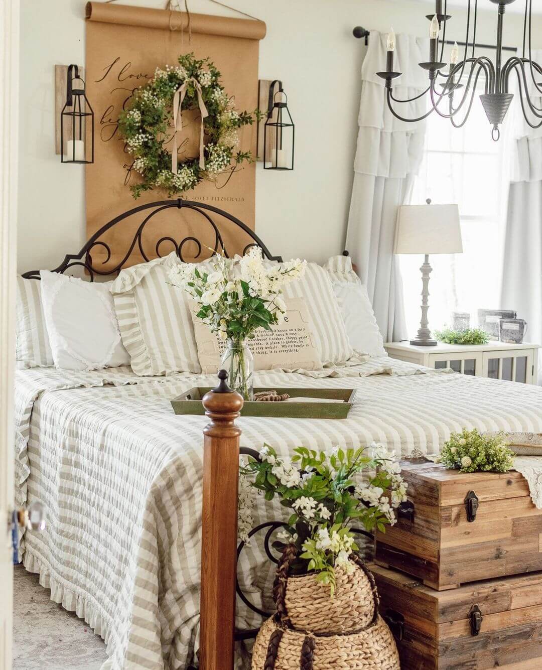 Scroll Art and Lanterns for Above the Bed