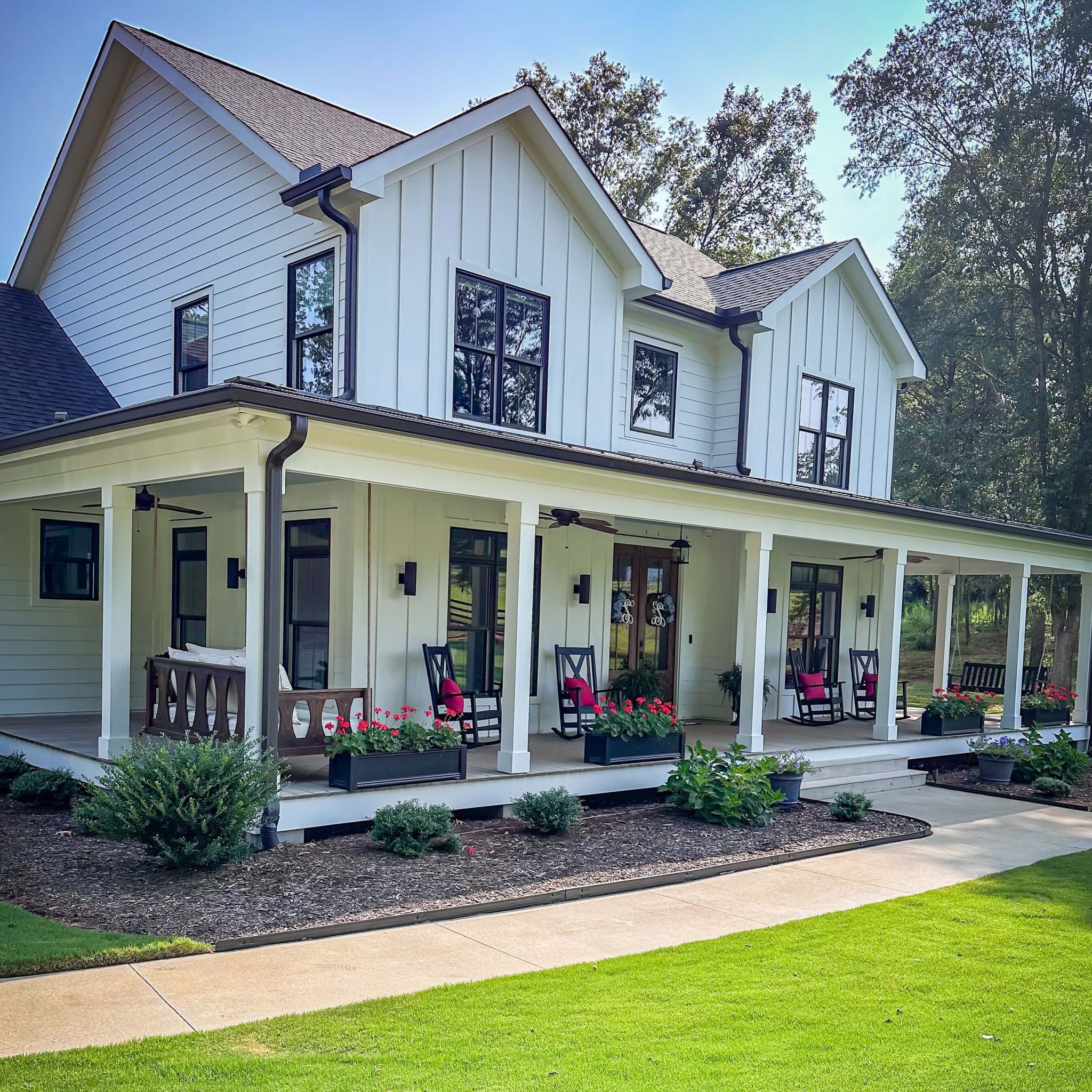 Black Planter Boxes Add Geometric Punch to Porch Garden