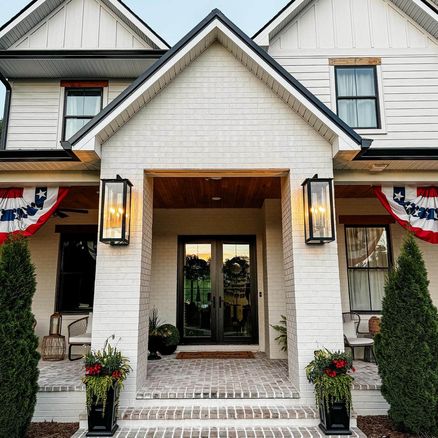Brick Porch Pillars Frame a Welcoming Entryway