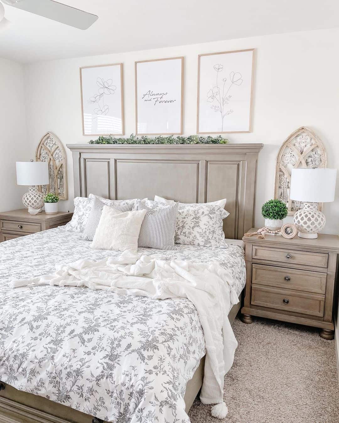 Three Framed Botanical Prints Create a Serene Gallery