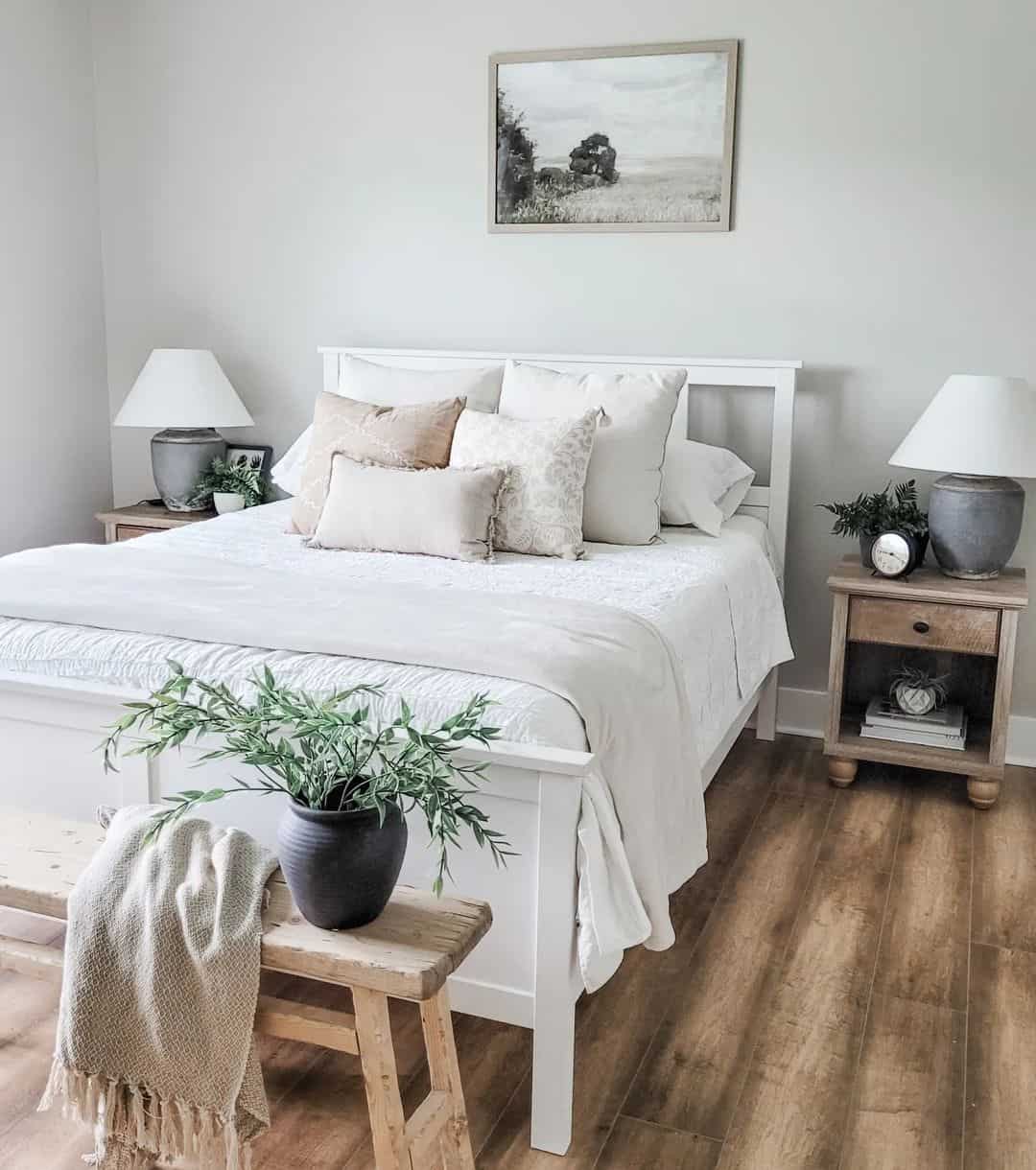 Rustic Wooden Bench Offers a Casual Spot for Throws and Plants