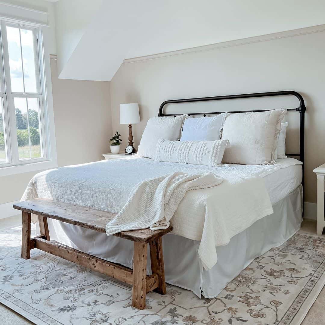 Reclaimed Wood Bench Adds Rustic Charm at the Foot of the Bed