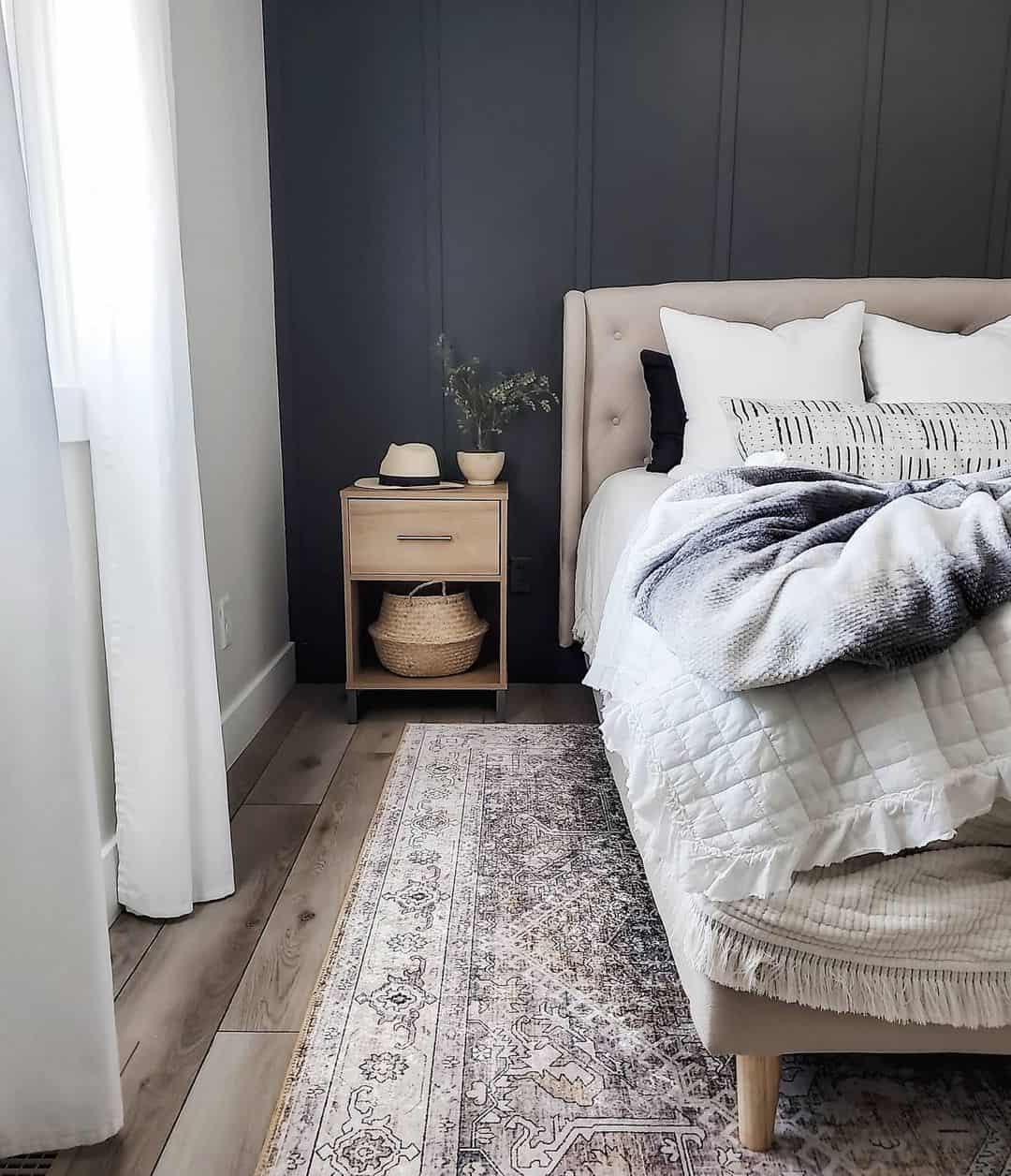 Woven Basket Adds Casual Storage Below a Nightstand Drawer