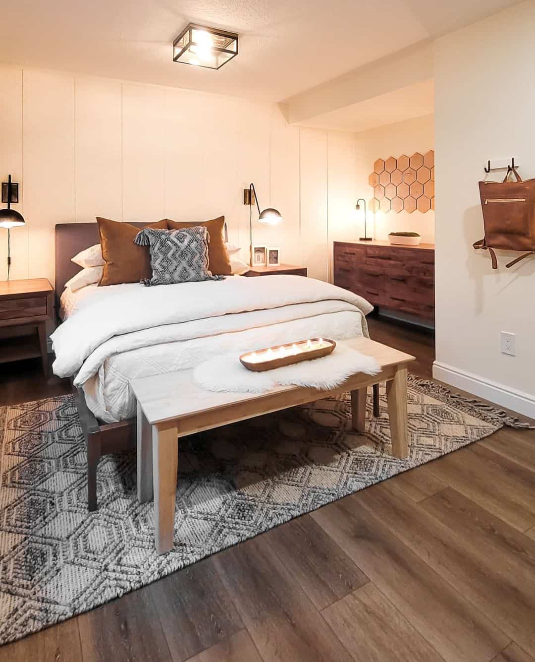 Hexagonal Wall Tiles Add Geometric Interest Above the Dresser