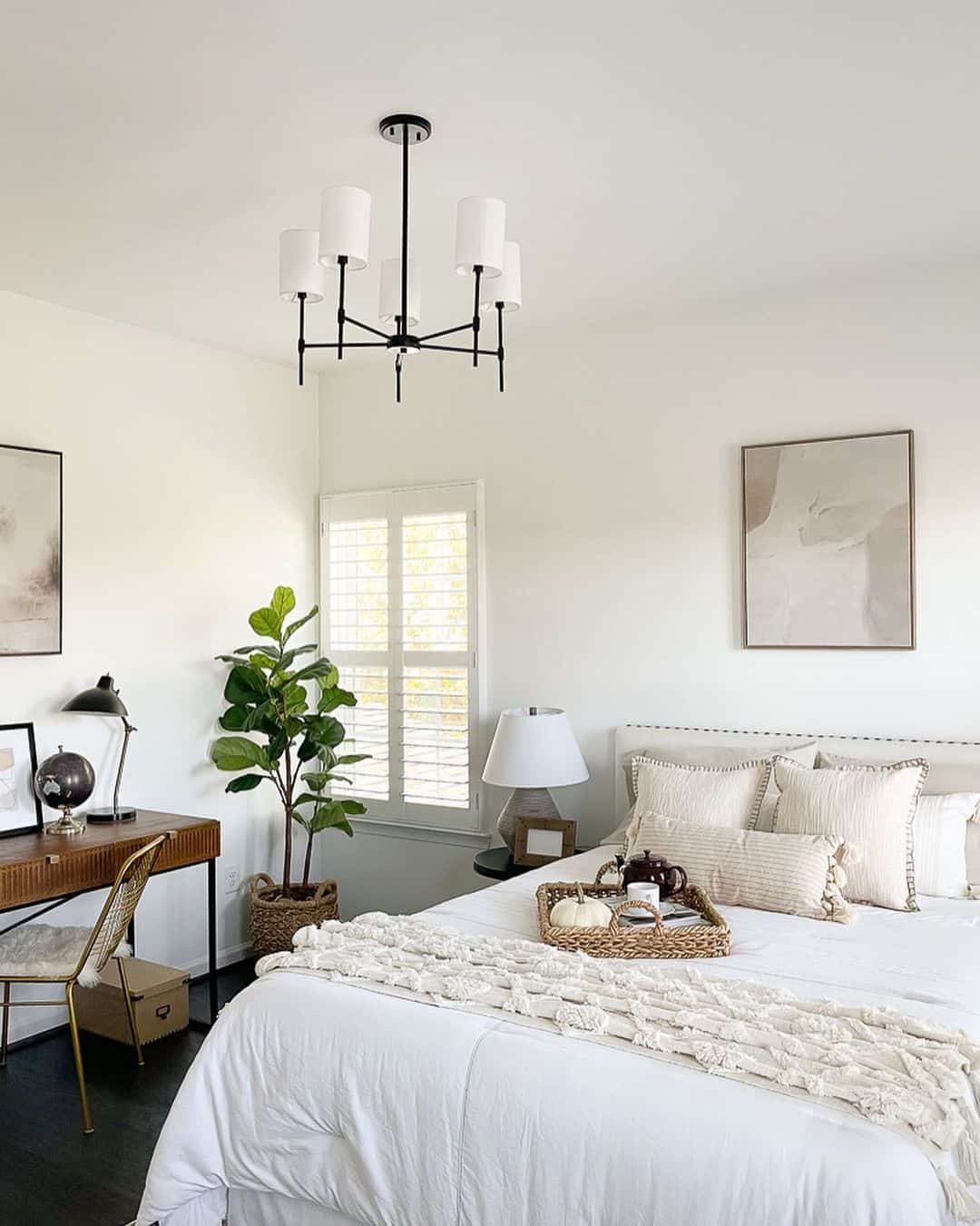 Woven Tray with Fall Accents Creates a Cozy Bedside Vignette