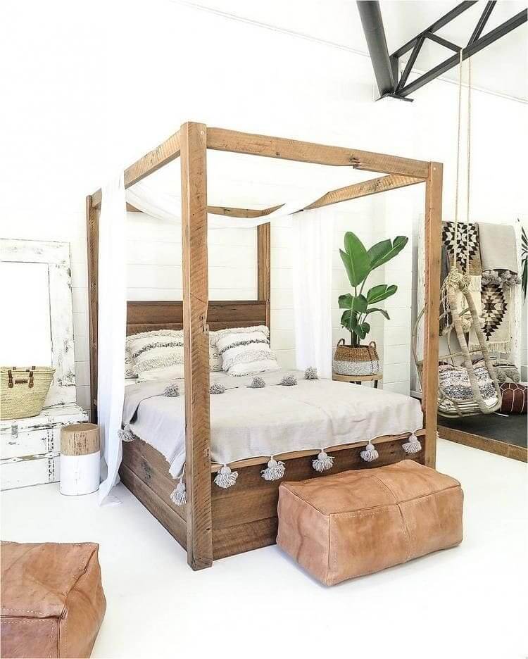 Drape White Canopies Over a Rough-Hewn Four-Poster Bed