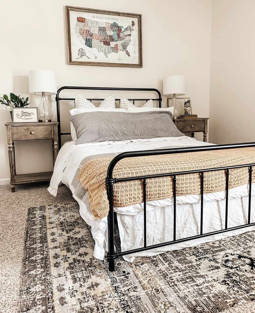 Framed Map Art Adds a Personal Touch Above the Bed