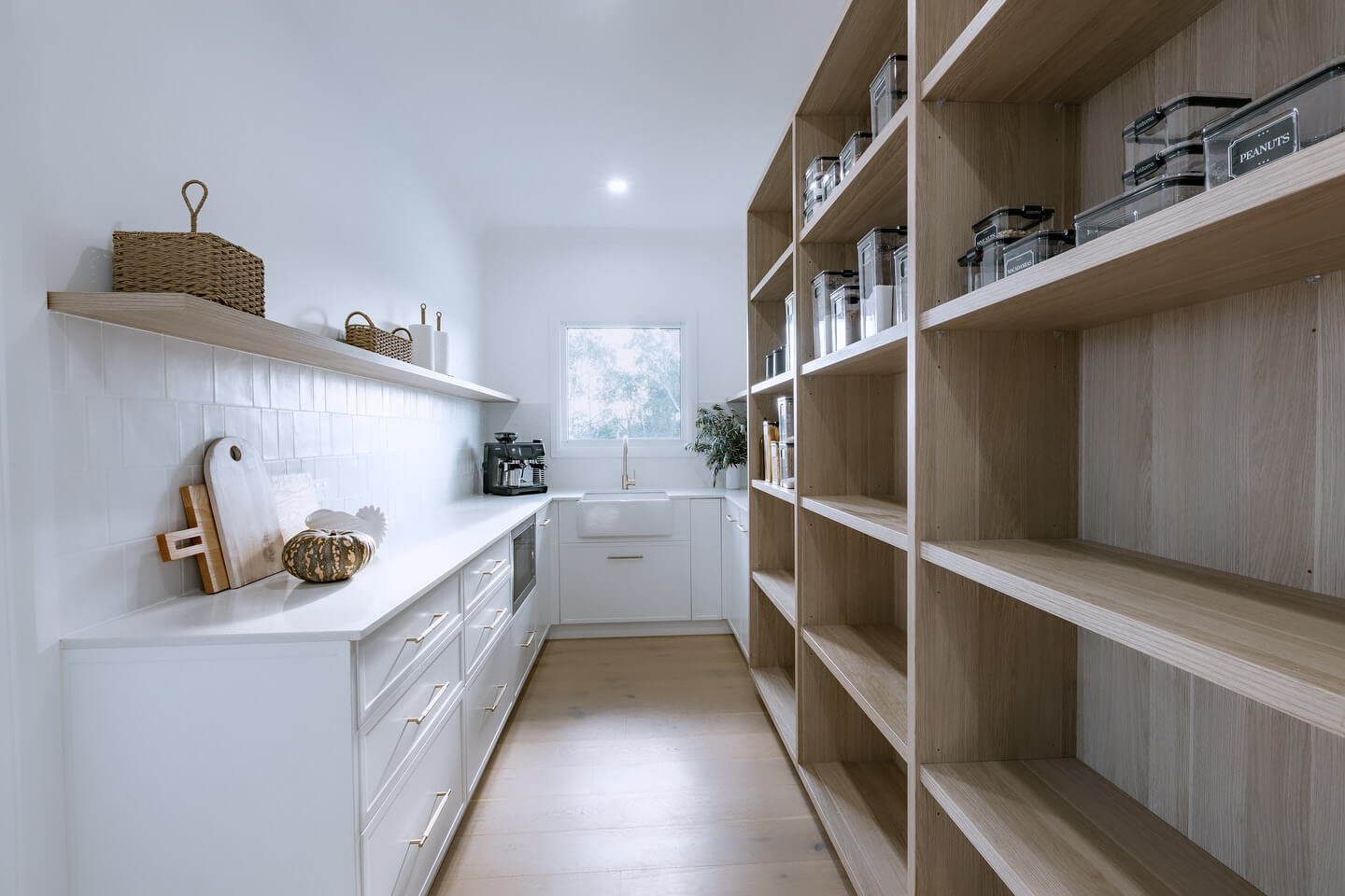 Clear containers keep pantry staples visible and organized