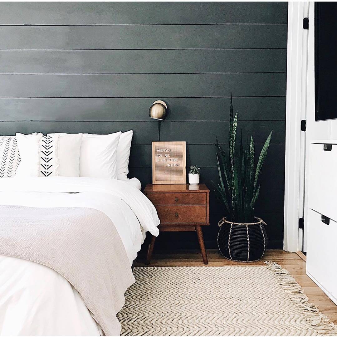 Wooden Nightstand Holds Personal Messages and Greenery