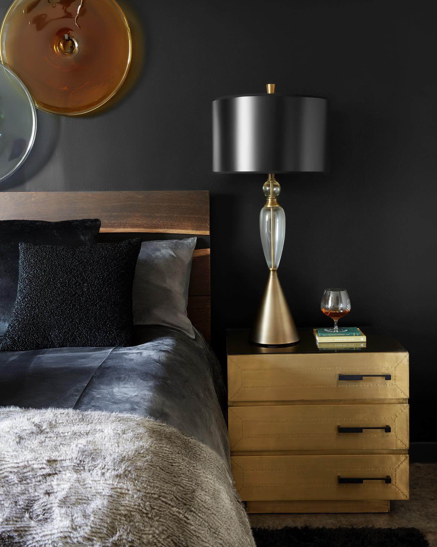 Textured Black Pillows Add Depth to Dark Bedding