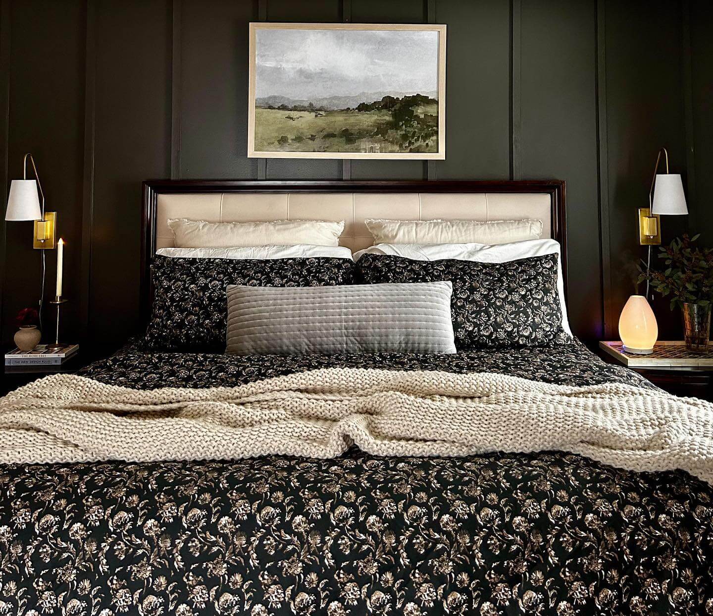 Dark Floral Bedding Creates a Dramatic, Layered Look