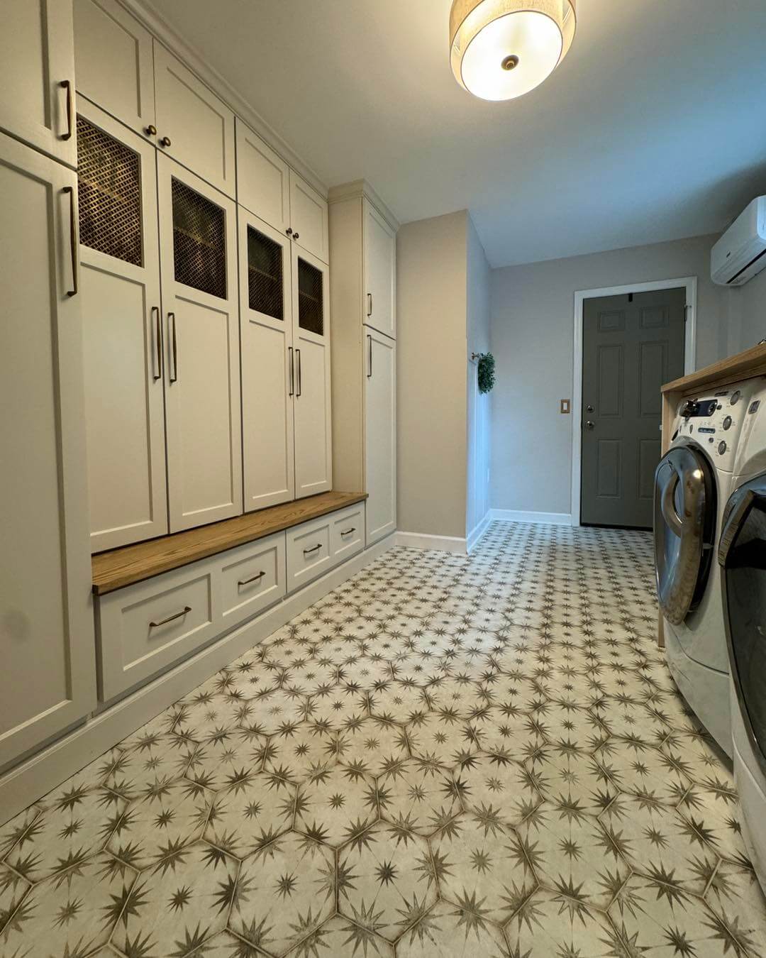 Cream Cabinets with Decorative Mesh Panels