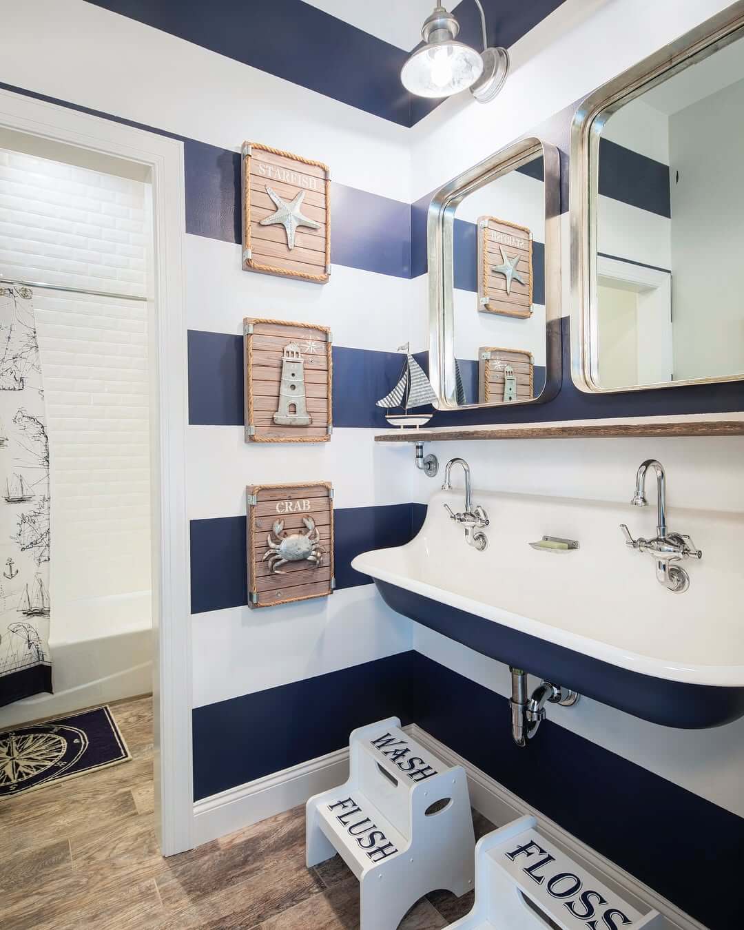 Wrap Your Walls and Ceiling in Navy and White Stripes