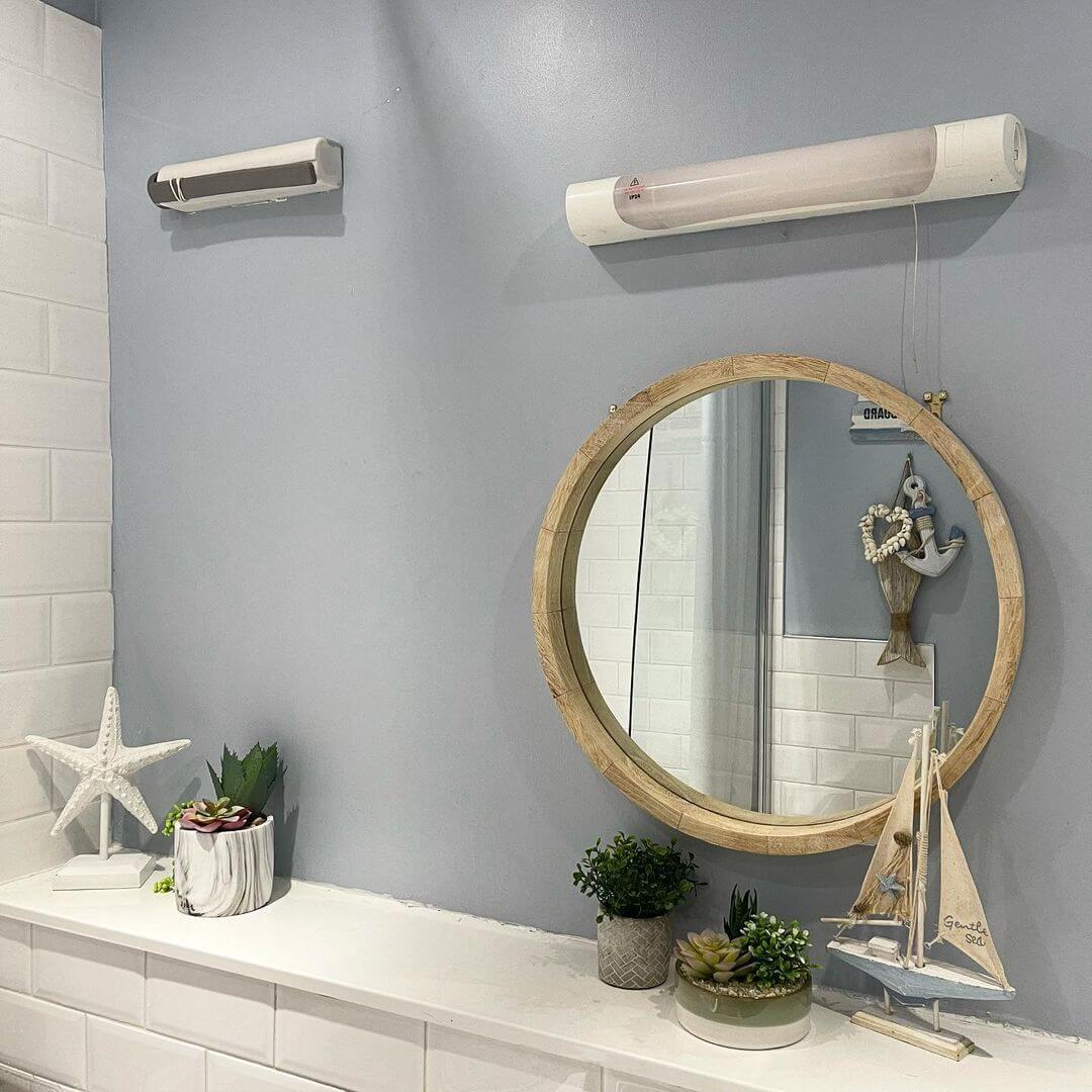 Frame Coastal Shelf Decor with a Round Wood Mirror