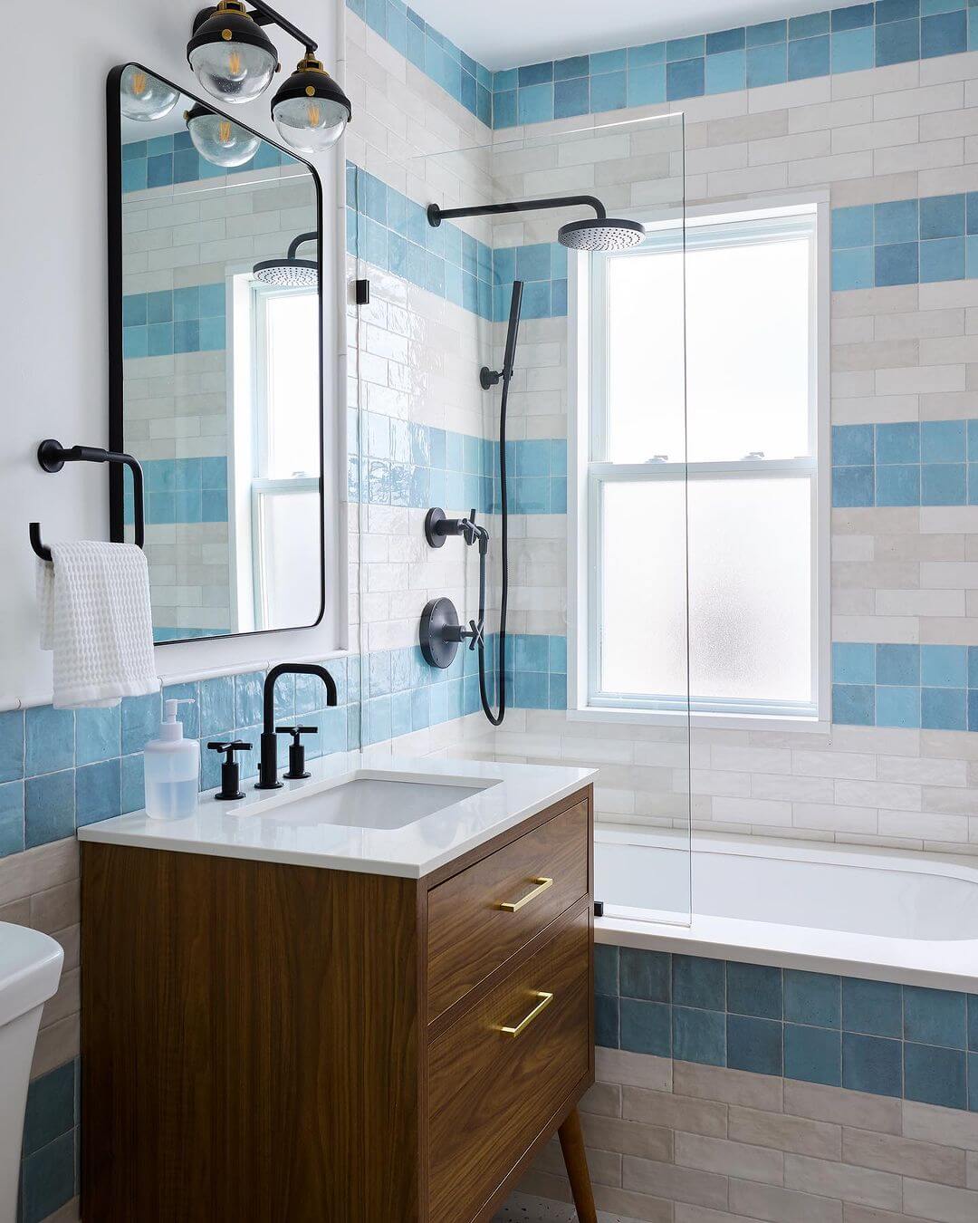 Mimic Nautical Stripes with Blue and White Tile Bands