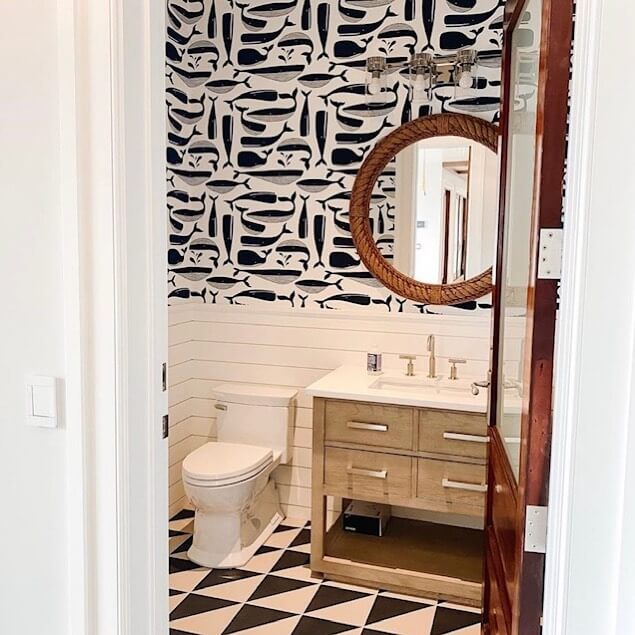 Go Whimsical with Whale Wallpaper and a Ship-Wheel Mirror