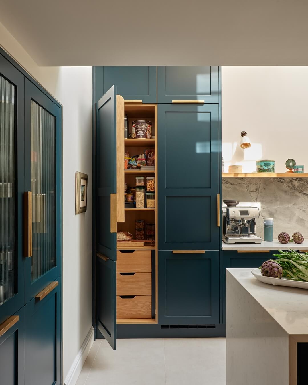 Integrated Oak Drawers Keep Pantry Essentials Out of Sight