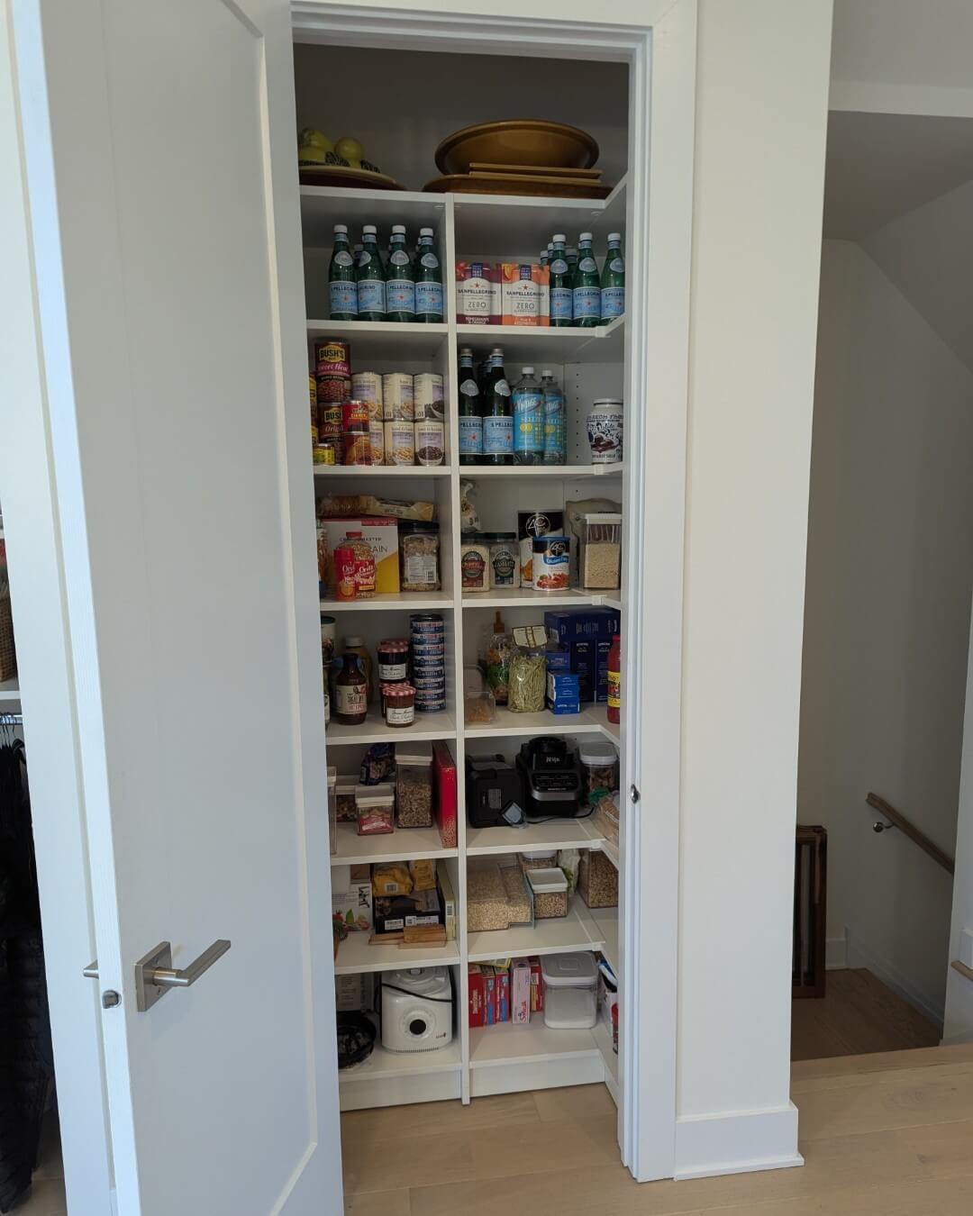 Deep Pantry Shelves with Stackable Clear Containers