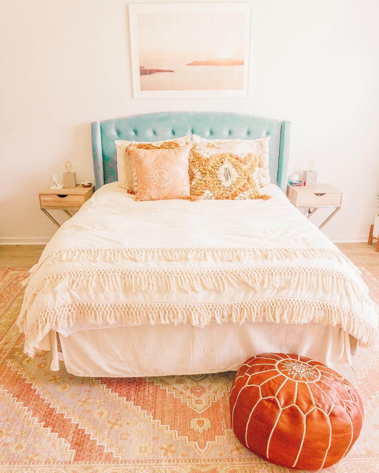 Textured Throw Blanket Adds Cozy Layering Above Peach Bedding