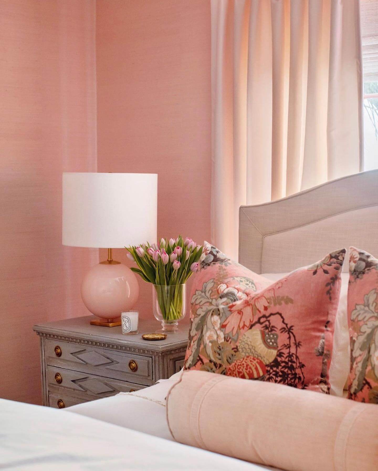 Pink Globe Lamp Adds Soft Color To Nightstand