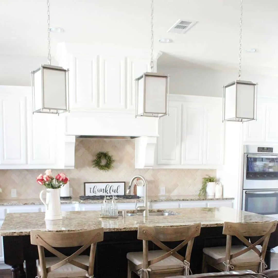 Herringbone Tile Calms Busy Granite Patterns