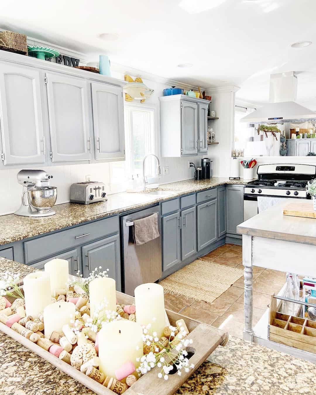 White Shaker Cabinets Frame Busy Granite