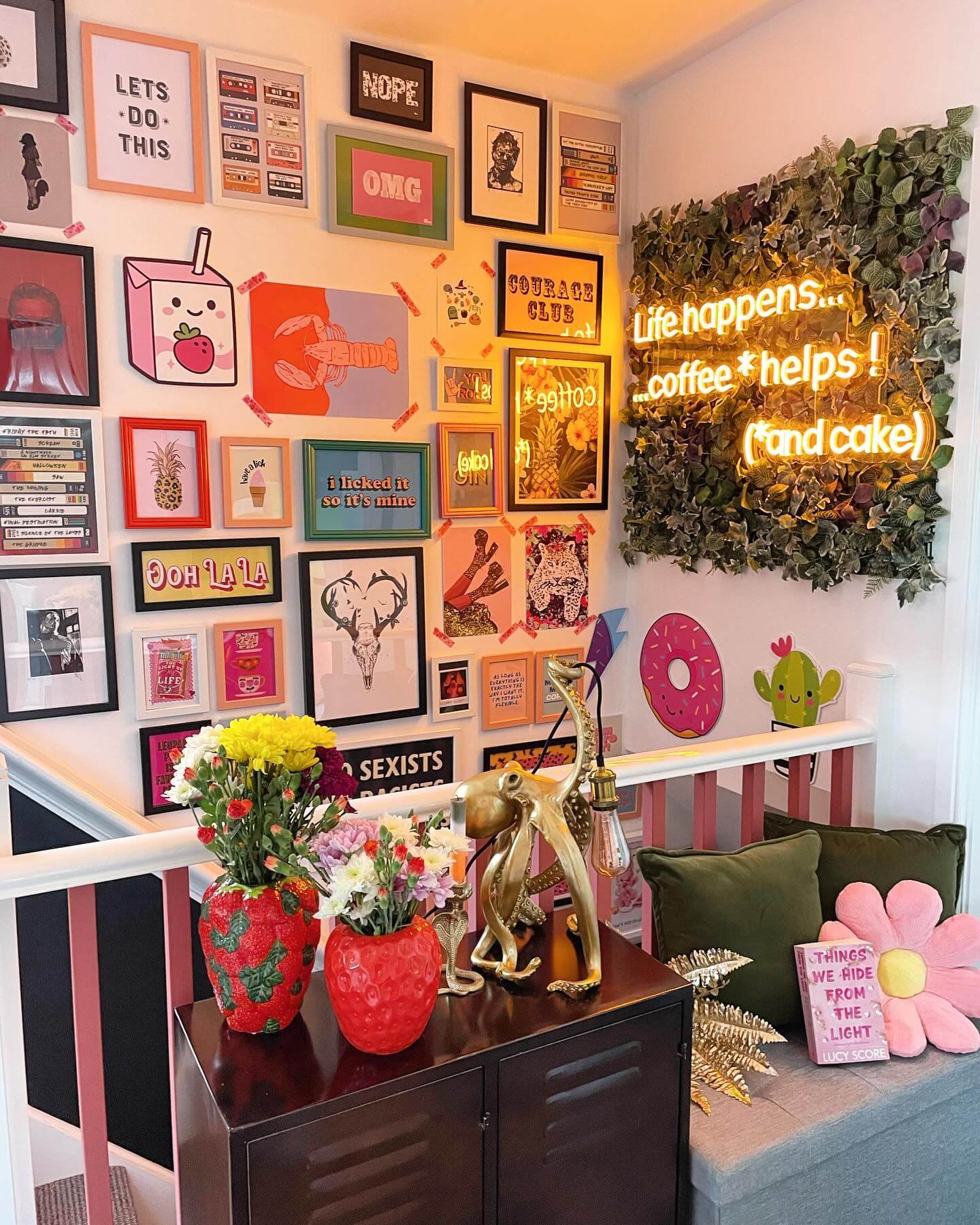 Neon Sign Adds a Playful Focal Point to a Greenery Wall