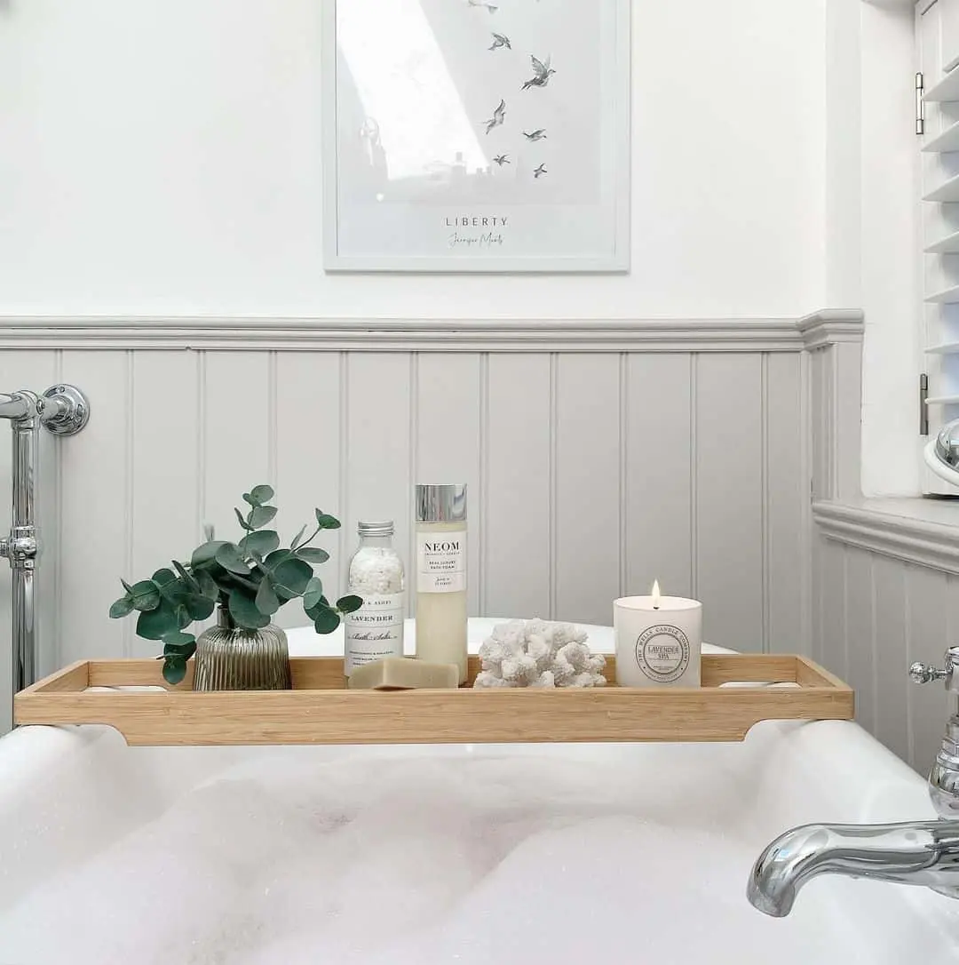 Bamboo Tray Styles a Relaxing Bath With Essentials and Decor