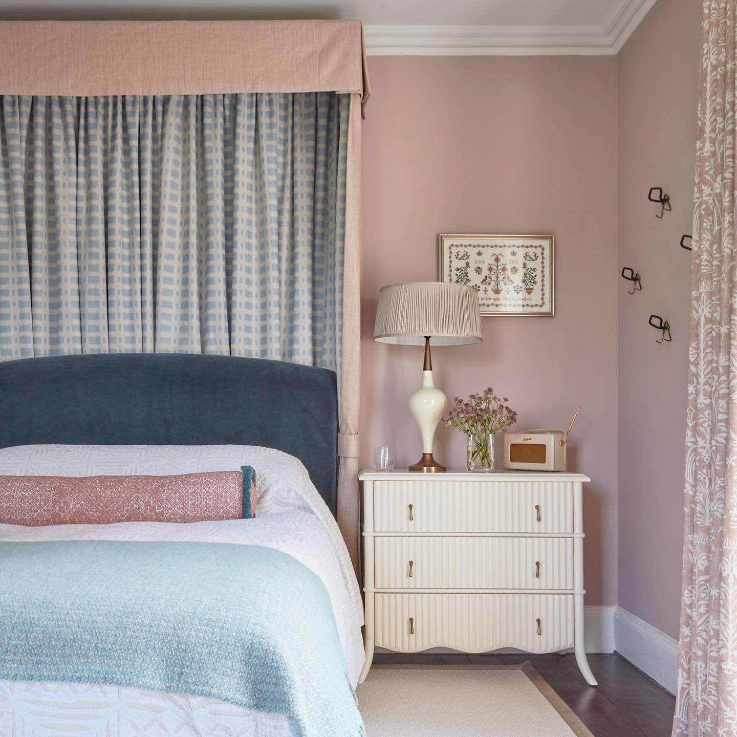 Textured White Dresser Adds Subtle Charm to Pink Room