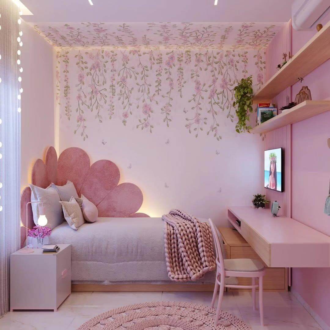 Cascading Floral Wallpaper Creates a Garden Oasis