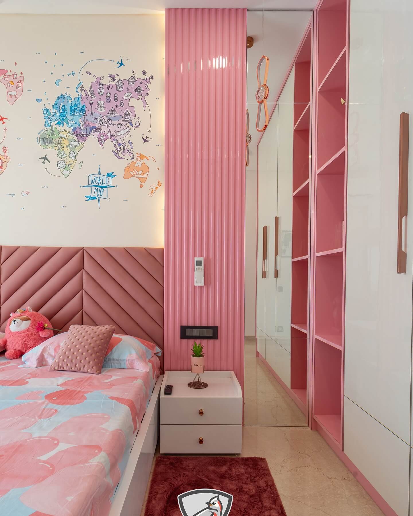 Playful World Map Mural Adds Adventure to Pink Walls